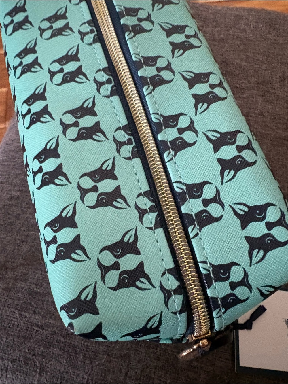 Dabney Lee Mint Green Dog -Print Zip Pouch with Gold Hardware